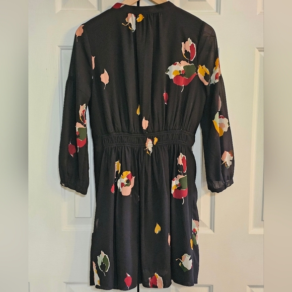 Madewell Tie Front 3/4 Sleeve Mini Dress Drifting Flowers Women's Sz 0 - Picture 2 of 14